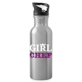 Girl Chef - Design statement & typographie - Gourde avec paille intégrée - argent clair - Droite