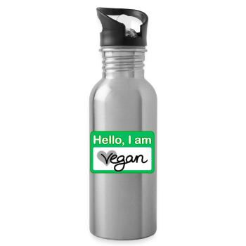 Hello, I am vegan Namensschild - Trinkflasche mit integriertem Trinkhalm - Lightsilver - Rechts
