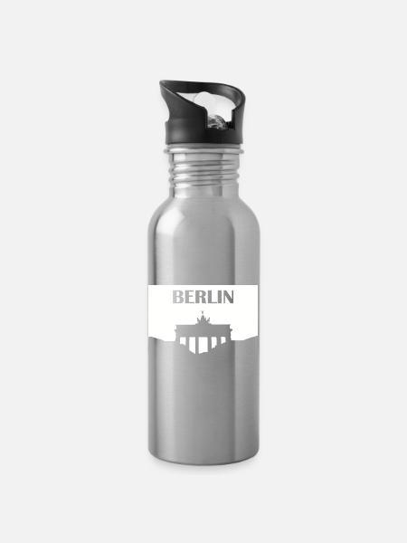 Berlin Brandenburger Tor weiß - Trinkflasche mit integriertem Trinkhalm - Lightsilver