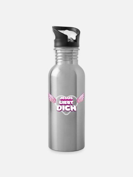 Jesus liebt dich - Trinkflasche mit integriertem Trinkhalm - Lightsilver