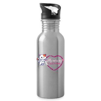 Meine Katze ist mein Valentine - Trinkflasche mit integriertem Trinkhalm - Lightsilver - Rechts