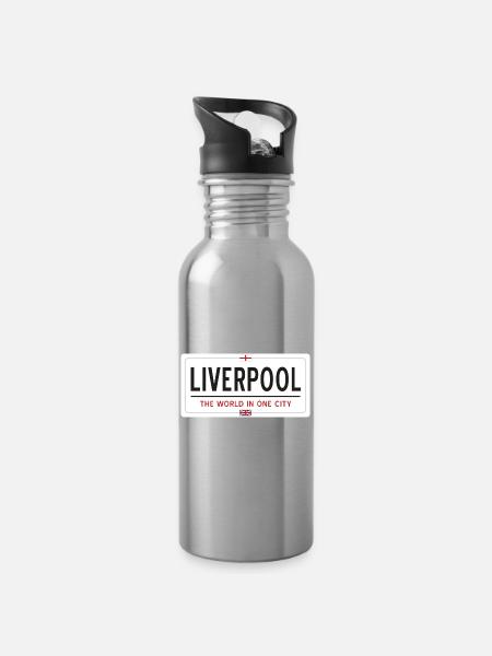 Nom de la ville de Liverpool - Gourde avec paille intégrée - argent clair