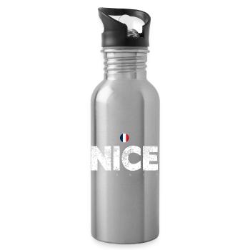 Nice France Distressed Letters - Water bottle with straw - silver - Right