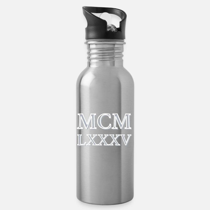 Roman numerals 1985 - MCMLXXXV - Trinkflasche mit integriertem Trinkhalm - Lightsilver