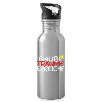 Glaube, Träume, Erreiche – Motivationsspruch - Trinkflasche mit integriertem Trinkhalm - Lightsilver - Rechts