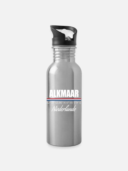 Alkmaar - Trinkflasche mit integriertem Trinkhalm - Lightsilver