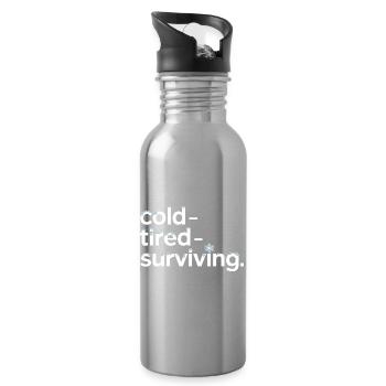 cold tired surviving winter saying for - Water bottle with straw - silver - Right