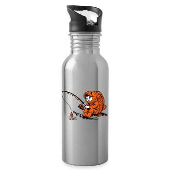 Boy in fish costume fishing - Water bottle with straw - silver - Right