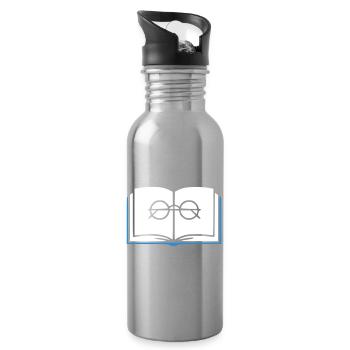 Book and Glasses Outline - Water bottle with straw - silver - Right