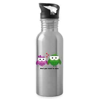Eulen-Liebe: Owl You Need Is Love - Trinkflasche mit integriertem Trinkhalm - Lightsilver - Rechts