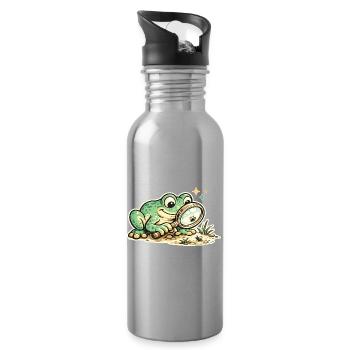 Frog detective in search of clues - Water bottle with straw - silver - Right