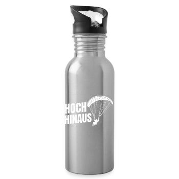 Paraglider Gift HIGH UP FUNNY - Water bottle with straw - silver - Right