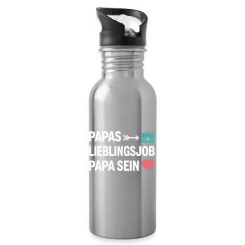 Papas Lieblingsjob Papa Sein Vater Vatertag Spruch - Trinkflasche mit integriertem Trinkhalm - Lightsilver - Rechts