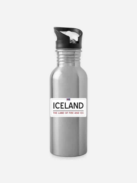 Island-Zeichen - Trinkflasche mit integriertem Trinkhalm - Lightsilver