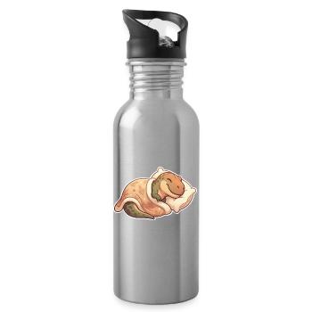 T Rex Sleeping - Water bottle with straw - silver - Right