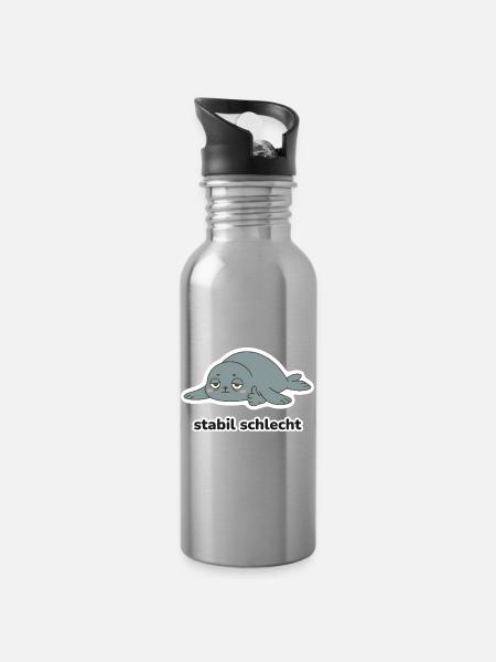 stabil schlecht – Robbe Meme - Trinkflasche mit integriertem Trinkhalm - Lightsilver