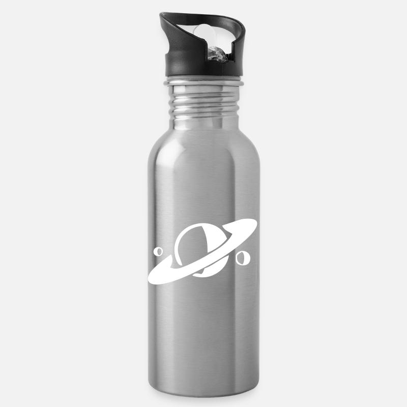 Saturn und seine Monde - Trinkflasche mit integriertem Trinkhalm - Lightsilver