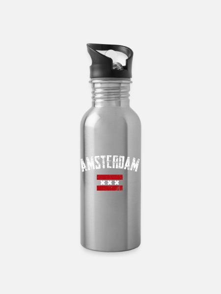 Amsterdam Bold Crest Tee - Water bottle with straw - silver