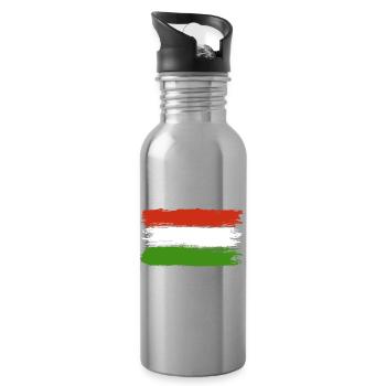 Hungarian Flag Brush Strokes - Water bottle with straw - silver - Right