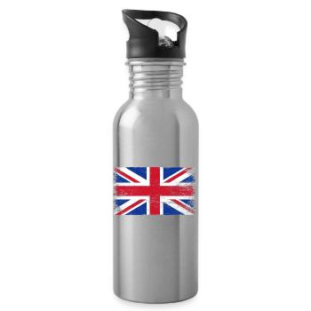Distressed Union Jack Print - Water bottle with straw - silver - Right