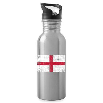 England Flag Flag Grunge Retro Vintage - Water bottle with straw - silver - Right