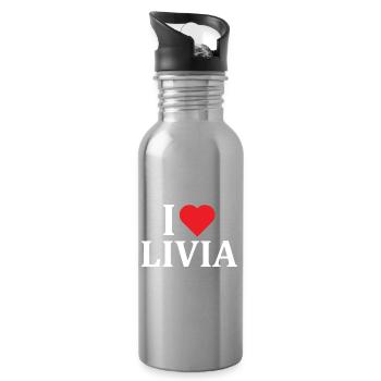 t-shirt name I love Livia t-shirt gift idea - Water bottle with straw - silver - Right