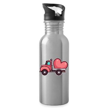 Camion avec coeur Saint-Valentin - Gourde avec paille intégrée - argent clair - Droite