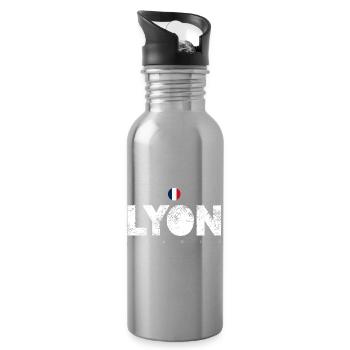 Lyon Fettgedruckter Text mit französischer Flagge - Trinkflasche mit integriertem Trinkhalm - Lightsilver - Rechts