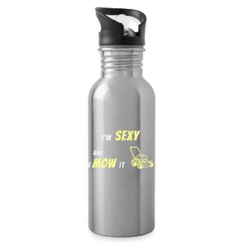 Ich bin sexy und ich mähe es – lustiges Rasenpflege-T-Shirt - Trinkflasche mit integriertem Trinkhalm - Lightsilver - Rechts