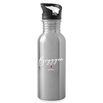 Bryggen - Bergen - Norway Flag - Norge - Norwegen - Water bottle with straw - silver - Right