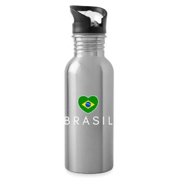 Heart with Brazil flag, Brazilian pride - Water bottle with straw - silver - Right