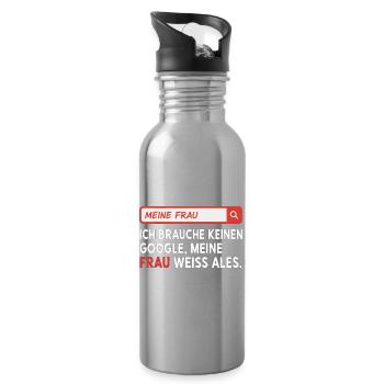 My wife knows everything saying - Water bottle with straw - silver - Right