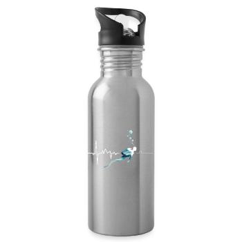 Diving Heartbeat - Cooles Tauchen Logo - Trinkflasche mit integriertem Trinkhalm - Lightsilver - Rechts
