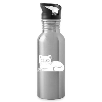 Dessin mignon de style tatouage de chat chat - Gourde avec paille intégrée - argent clair - Droite