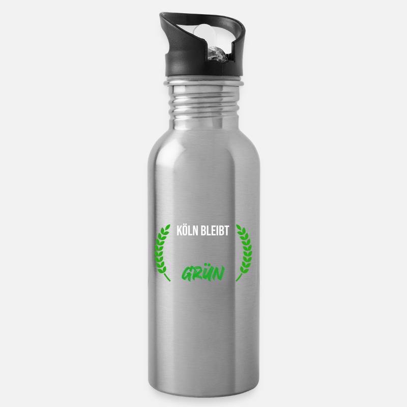 Koeln_bleibt_gruen_-_kranz_gruen_ - Trinkflasche mit integriertem Trinkhalm - Lightsilver