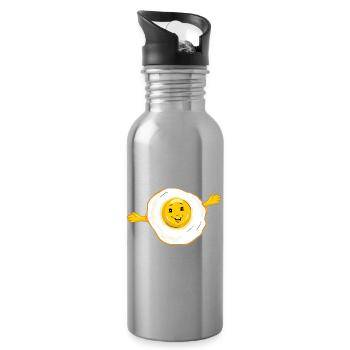 Cartoon_smiling_fried_egg - Trinkflasche mit integriertem Trinkhalm - Lightsilver - Rechts