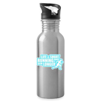 Life Is Short Running Makes It Seem Longer Lustig  - Trinkflasche mit integriertem Trinkhalm - Lightsilver - Rechts