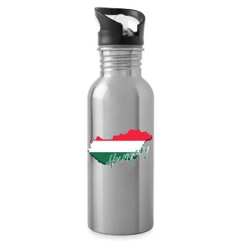 Map with the flag of Hungary, I love Hungary - Water bottle with straw - silver - Right
