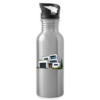 Moderne Flachdachvilla - Trinkflasche mit integriertem Trinkhalm - Lightsilver - Rechts