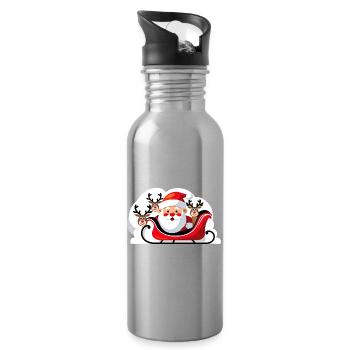 Christmas Santa in a sleigh with reindeer - Water bottle with straw - silver - Right