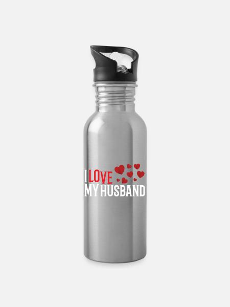 Ich liebe meinen Ehemann - Trinkflasche mit integriertem Trinkhalm - Lightsilver