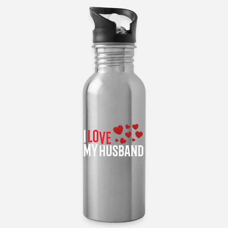 Ich liebe meinen Ehemann - Trinkflasche mit integriertem Trinkhalm - Lightsilver