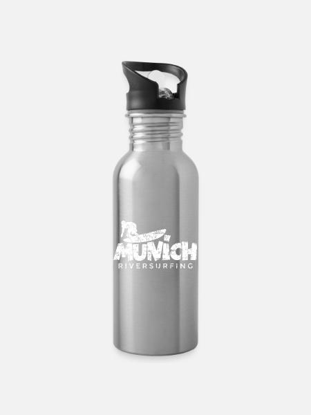 Munich Riversurfing München Surfer (Vintage Weiß) - Trinkflasche mit integriertem Trinkhalm - Lightsilver