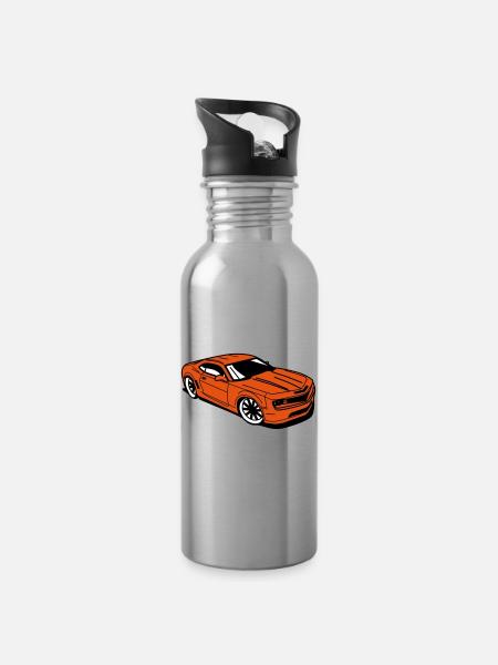 Sports car camaro - Water bottle with straw - silver