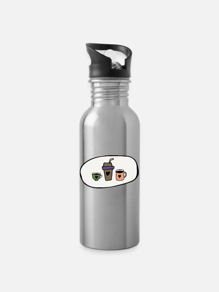 Kaffee genießen - Trinkflasche mit integriertem Trinkhalm - Lightsilver