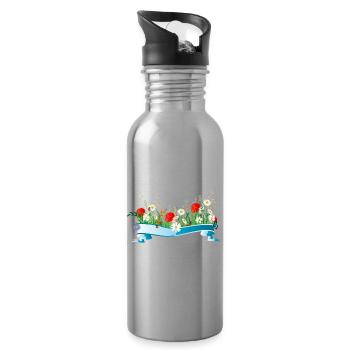 prairie printanière colorée avec des fleurs et des insectes - Gourde avec paille intégrée - argent clair - Droite