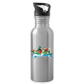 Enten Pärchen im See mit frühlingshaftem Ufer - Trinkflasche mit integriertem Trinkhalm - Lightsilver - Rechts