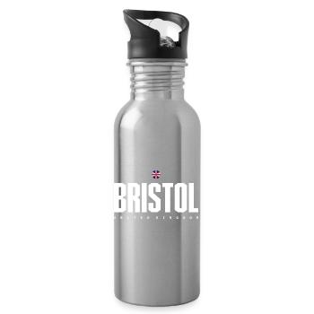 Bristol UK Block Wordmark - Water bottle with straw - silver - Right