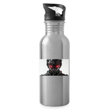 Futuristic robot with red glowing eyes - Water bottle with straw - silver - Right