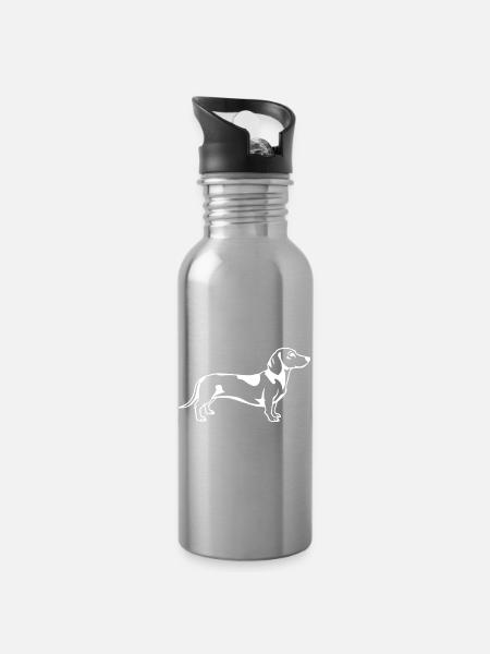 Dachshund Hunde T-shirt Geschenk - Trinkflasche mit integriertem Trinkhalm - Lightsilver